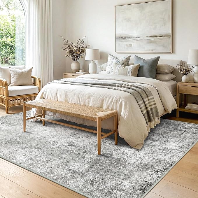 RELEANY Washable Area Rugs 10'x14 Non-Slip Modern Abstract Soft for Living Room Entryway Bedroom Nursery, Print Pattern, Gray White Grey