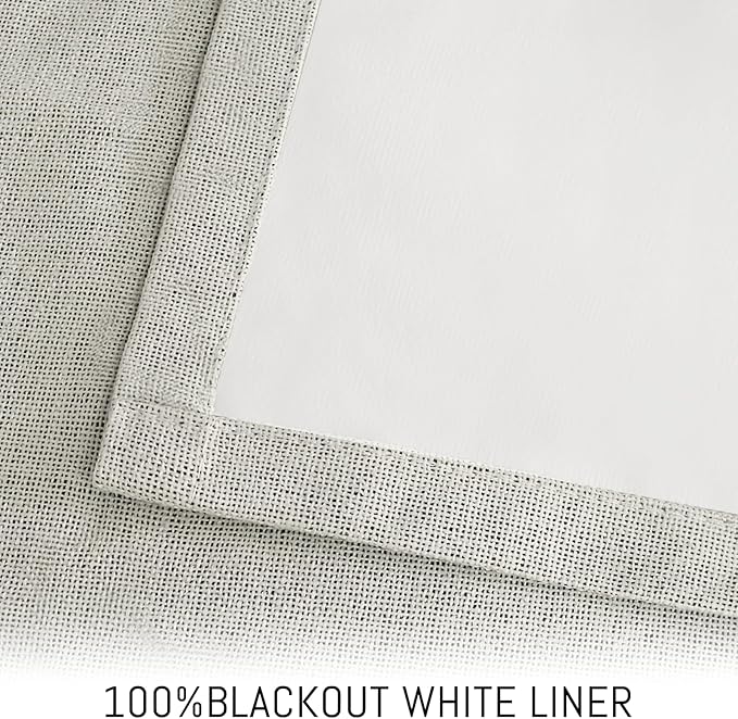 Yakamok Cream Linen Curtains 100% Blackout 72 Inches Long,Room Darkening Textured Curtain for Living Room Thermal Grommet Bedroom Curtains 2 Panels with Greyish White Liner