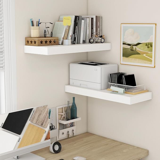 FLYJOE Deep Floating Shelves, 30 Inch White Shelves Set of 2 | 12 Inch Deep Shelves for Wall, 30'' x 12'' Rustic White Wood Shelves for Bathroom Living Room Laundry Room Kitchen