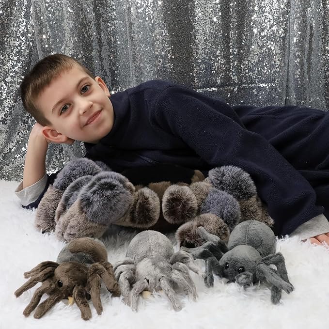 MorisMos 4Pcs Large Spider Plush, 16inch Mommy Spider Stuffed Animals with 3 Babies, Realistic Plush Toys, Soft Cuddly for Kids Boys Girls