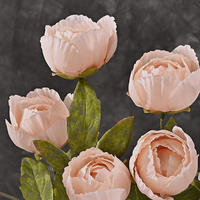 Waipfaru 6 Pcs Faux Peonies Artificial Flowers for Vase, 27" Fake Silk Peonies Flowers for Wedding, Vase Filler Champagne Flowers for DIY Bouquets Centerpieces Bridal Shower Office Decor