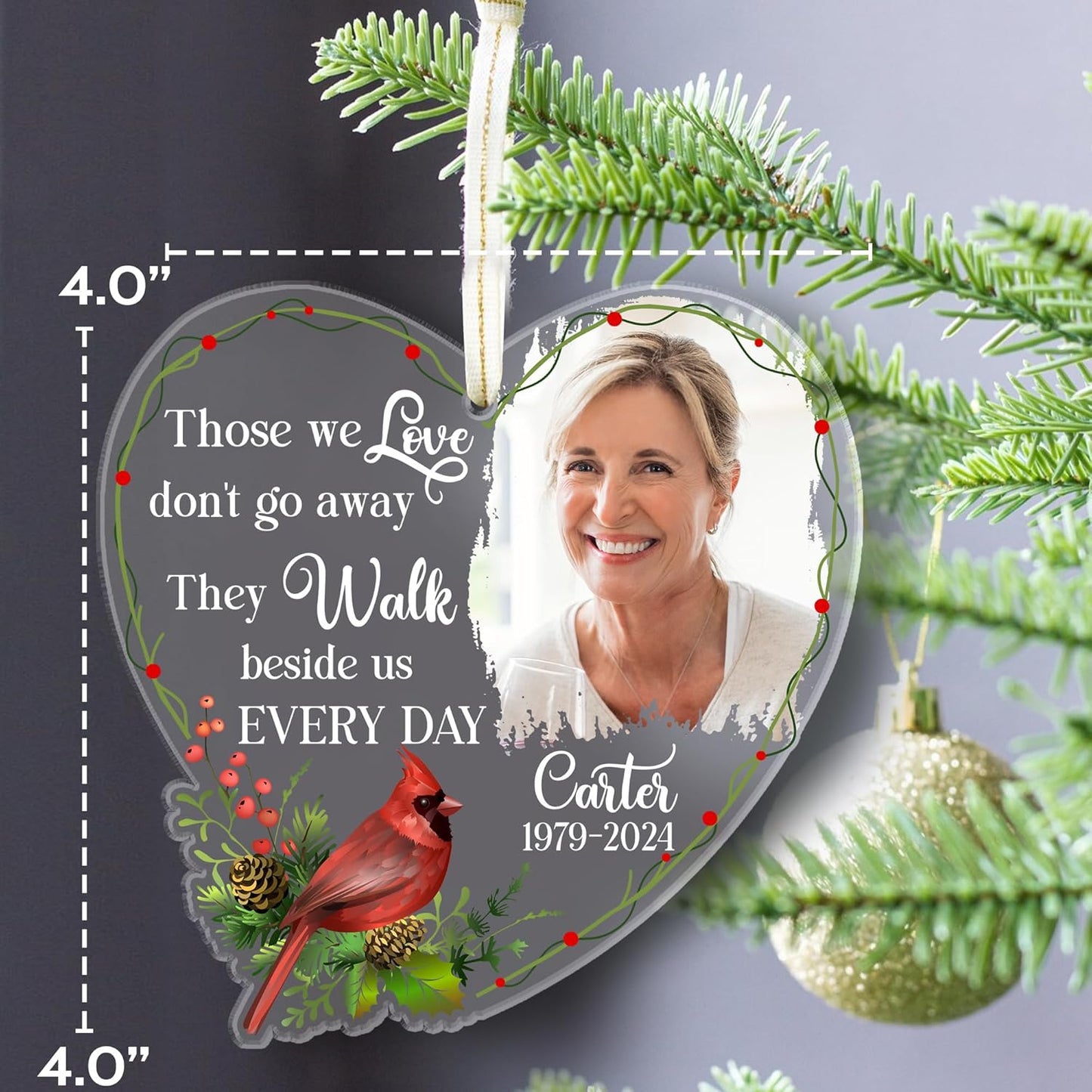 2025 Personalized Memorial Acrylic Ornament – Christmas-Birthday-Anniversary Keepsake for Loss of Loved One – Custom Photo Name Year – in Loving Memory Heart Decoration