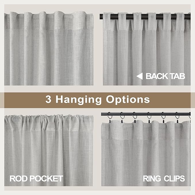 Light Grey Living Room Curtains 84 Inch Length 2 Panels Back Tab Pocket Light Filtering Drape Soft Linen Cotton Texture Semi Sheer Silver Dove Gray Curtain for Bedroom Modern Farmhouse Decor 7 FT Long