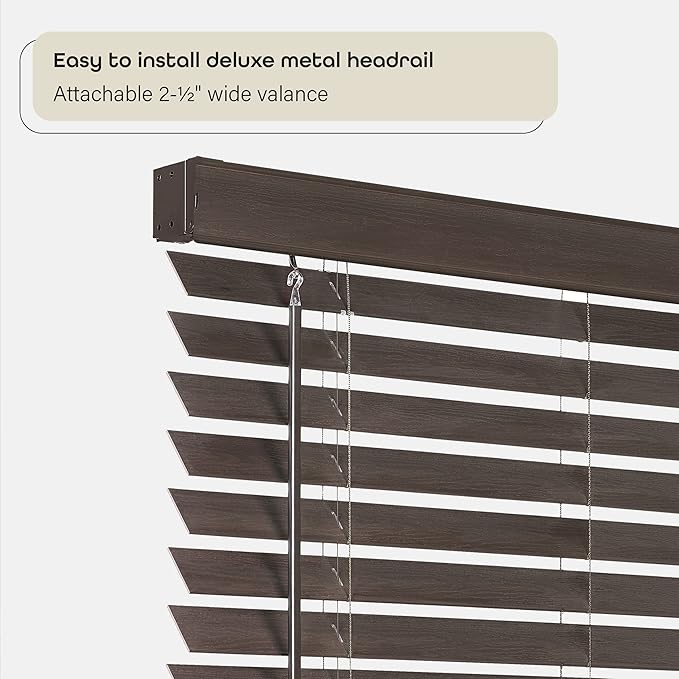 Cordless Room Darkening Plantation Blind - 35 Inch Width, 64 Inch Length, 2" Vinyl Slat Size - Mahogany - GII Madera Falsa Faux Wood, Light Filtering Horizontal Windows Blinds by Achim Home Decor