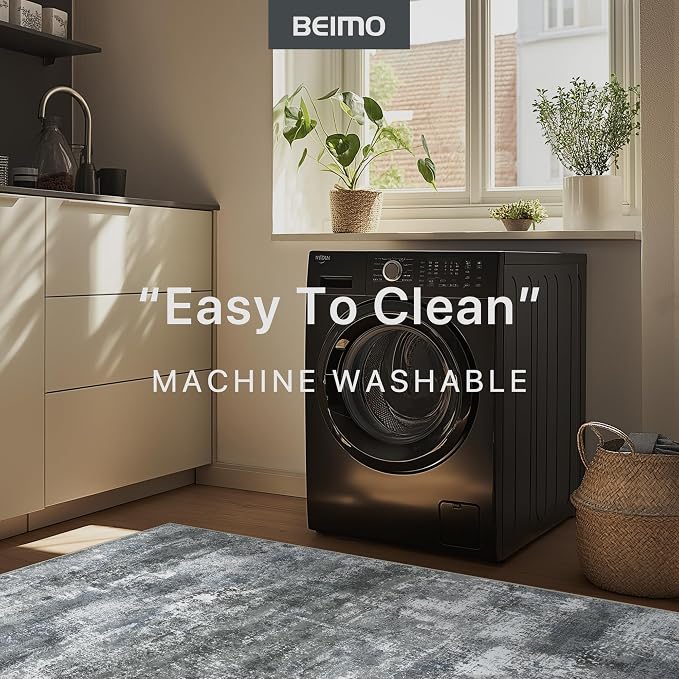 BEIMO Area Rugs 8x10 for Living Room Bedroom, Modern Abstract Machine Washable Rug, Large Soft Low Pile Floor Carpet with Non Slip Backing for Dining Room, Silver Grey
