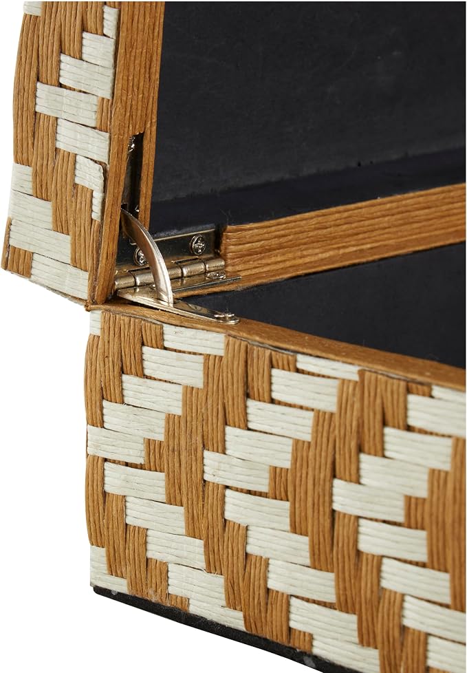 Deco 79 Paper Geometric Handmade Decorative Box Woven Zig Zag Storage Decorative Keepsake Box with Cream Accents, Set of 2 Storage Box 12", 8"W, Brown