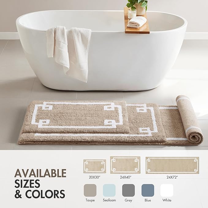 Madison Park Evan 100% Cotton Bathroom Rug Non Slip Backing-Luxrurious Tufted Plush Bath Mat Absorbent, Quick Dry, Spa Design Shower Room Décor, 20x30, Taupe