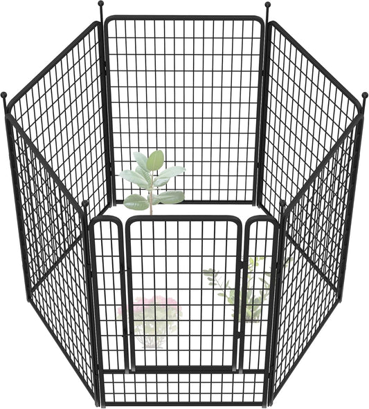 FXW Garden Fence Outdoor for The Yard – 50in(H) x 15.0ft(L) Heavy Duty Metal Animal Barrier for Dog and Rabbit, Decorative Dog Fence, 6 Panels, Black