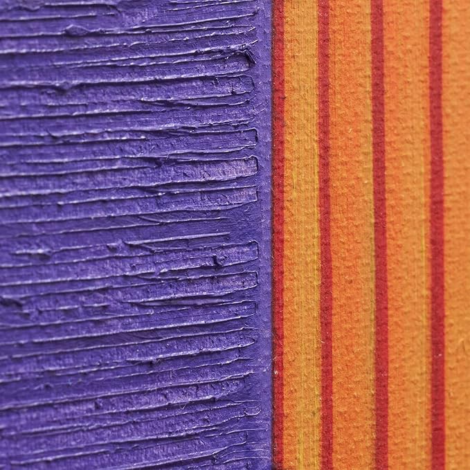 Modern Minimalist Abstract Geometric Textured Wall Art for Living Room | Original Hand-Painted Purple & Orange Block Lines Oil Painting Artwork for Bedroom Office Hallways, Square Wall Decor 24x24"