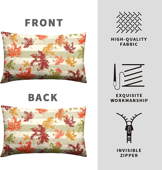 Thanksgiving Red Maple Leaves Lumbar Throw Pillow Covers Fall Pillow Covers 12x20 Set of 2 Rectangular Outdoor Pillow Covers Colorful Autumn Waist Pillowcase for Patio Home Decor Couch