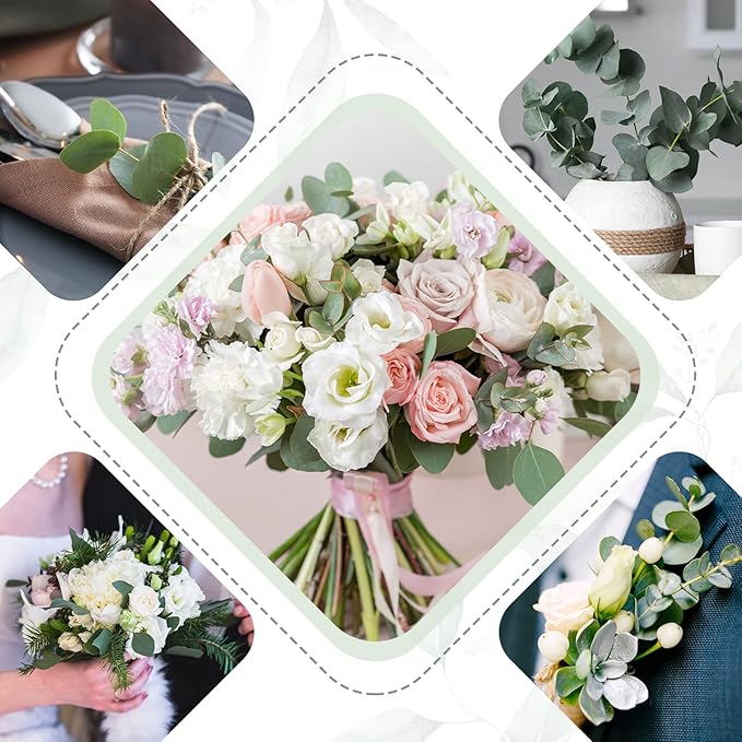 Giegxin 270 Pcs 3 Kinds Mixed Artificial Eucalyptus Leaves Stems Bulk Silver Dollar Leaves Picks Dried Eucalyptus Bundle Faux Spray for Wedding Vase Bouquet Floral Arrangement (Green)