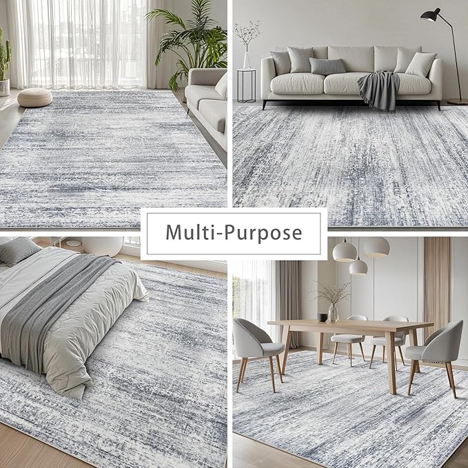Srugn Washable Rugs 5x7 Area Rugs for Living Room,Rugs for Bedroom,Large Carpets,Ultra Soft Faux Wool Retro Dining Room Rug,Non Slip&Non-Shedding Low Pile Vintage Print Rug for Home Office-Grey Cream