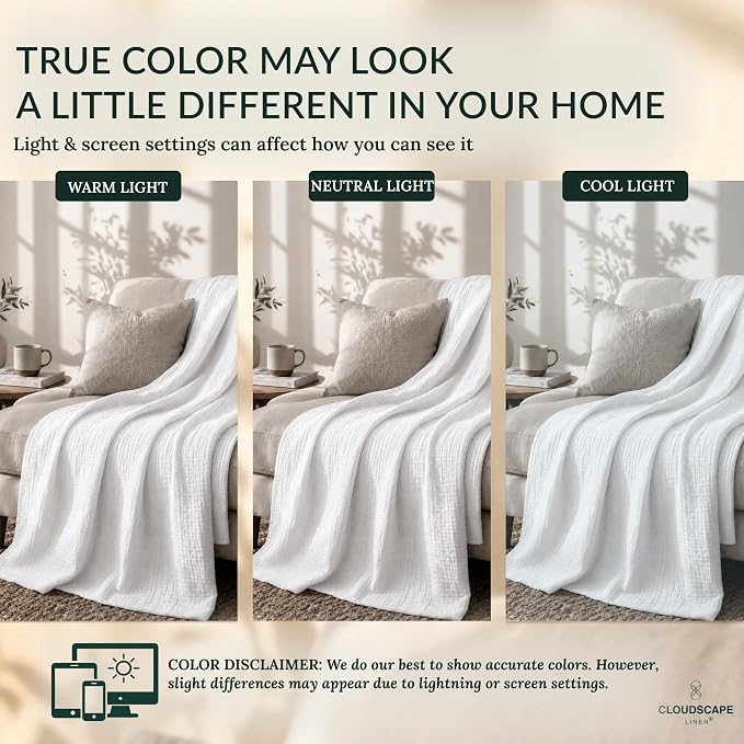 CLOUDSCAPE 4 Layer Muslin Blanket for Adults, 100% Cotton Blanket King Size, 92" x 108'' Fits Upto Cal King Bedding, All-Season, Soft Lightweight, Breathable Layering Cotton Summer Blankets - White