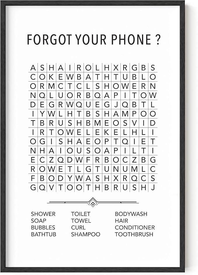 HAUS AND HUES Funny Bathroom Wall Art – Word Search Print, Unframed Bathroom Decor for Kids or Guests, Fun Powder Room or Restroom Sign (24x36, Unframed)