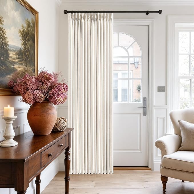 72 Inch Pinch Pleated Linen Curtains for Dining Room Bedroom Neutral Light Filtering Privacy Short Pleat Curtains with Hooks Rings Natural Back Tab Drapes for Cabin Closet 72 Inches Long 2 Panels