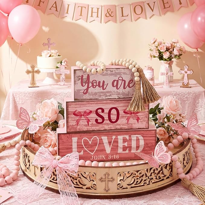 Yuntau 4 Pcs You Are So Love Wooden Farmhouse Heart Tiered Tray Decor Rustic Inspirational Quotes Wood Block Sign Gift Centerpiece Farmhouse Table for Desk Shelf Playroom