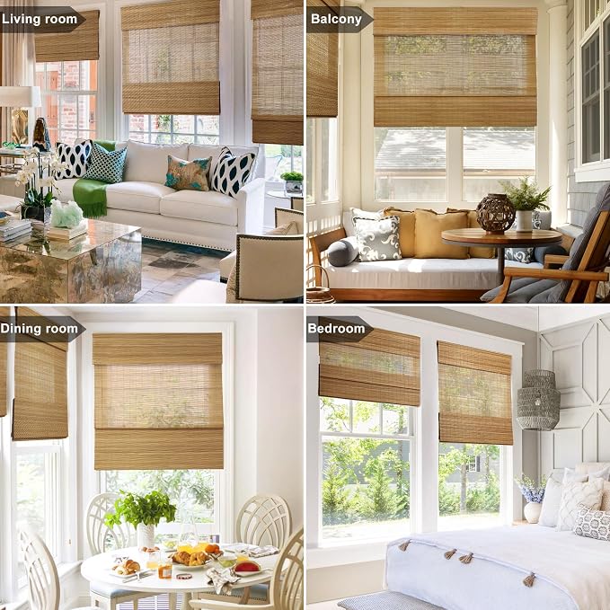 LazBlinds Custom Size Cordless Bamboo Roman Shades, Carbonized | Natural Light Filtering Bamboo Window Blinds, Bamboo Blinds for Bedroom Living Room Office Indoor