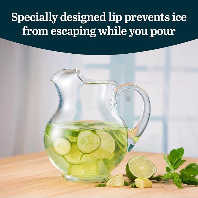 Libbey Acapulco Large Glass Pitcher Set of 2, 89 Oz, Clear, Tall Bubble Glass Pitchers with Handle, Durable Seam Design, Modern Pitcher Set for Iced Tea, Punch, and More