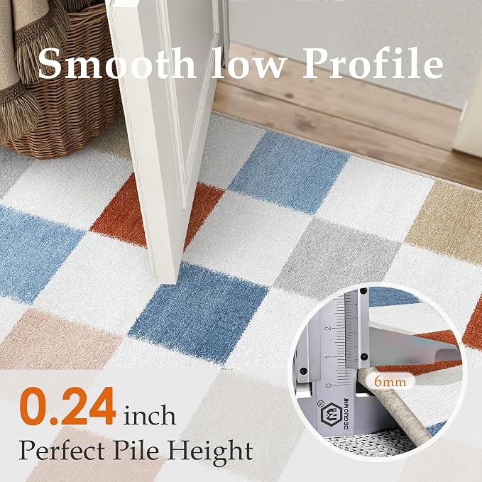 PureCozy Machine Washable 8x10 Area Rugs for Living Room Colorful Modern Soft Large Checkered Rug Non-Slip Low Pile Accent Indoor Office Carpet for Bedroom Dining Room Nursery Classroom