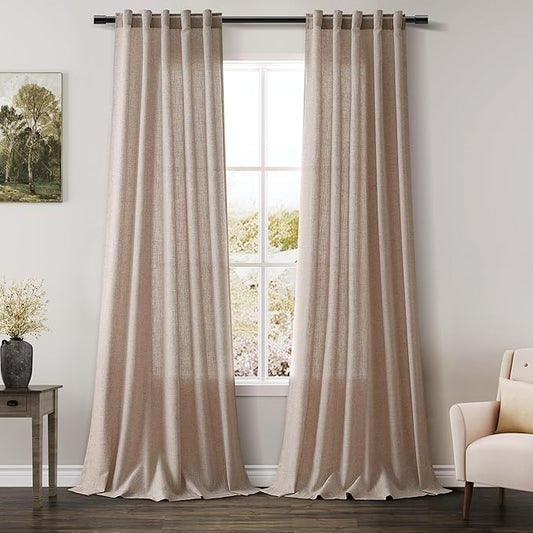 Oatmeal Linen Curtains 96 Inches Long for Living Room 2 Panels Back Tab Pocket Semi Sheer Privacy Light Filtering Modern Farmhouse Curtains Flax Linen Bedroom Curtain Drapes for Bedroom 40x96 Inch