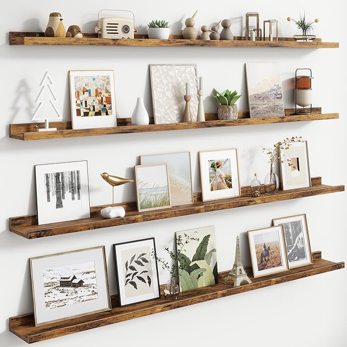 FLYJOE Floating Picture Ledge Shelves for Wall Set of 4, 56 Inch Wall Shelves with Lip Long Large Nursery Book Shelf for Toys Storage Kids Bookshelf Wall Mounted Living Room Bedroom Decor Frames