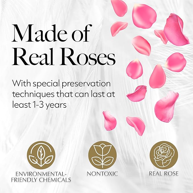 GLAMOUR BOUTIQUE 27 Flower Forever Heart Shape Box, Eternal Preserved Roses Gift for Her, Lasting Flowers, Premium Floral Heart Box for Birthday, Anniversary or Valentine’s Day, Pink (Color-Treated)