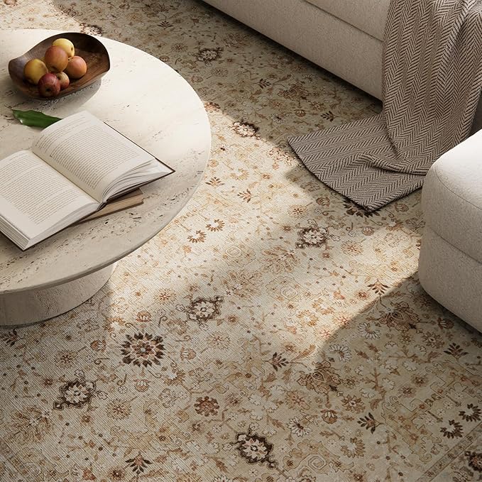 Washable Rugs for Living Room: 6x9 Area Rugs for Bedroom Ultra Soft Non-Slip Stain Resistant Vintage Boho Large Carpet for High-Traffic Dining Room - Farmhouse Decor