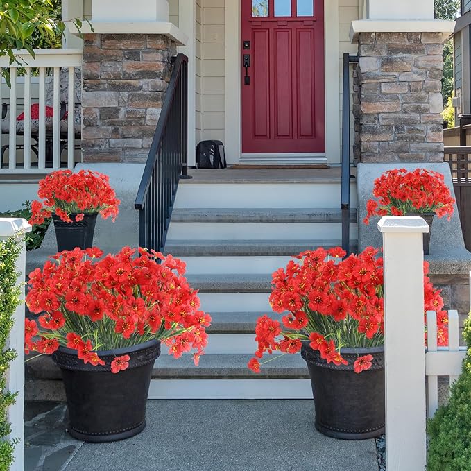 ColoPlay 24 Red Bundles Artificial Flowers for Outdoors/Indoors Fake Flowers Plants for Indoor Outside Garden Porch Window Box Home Wedding Farmhouse