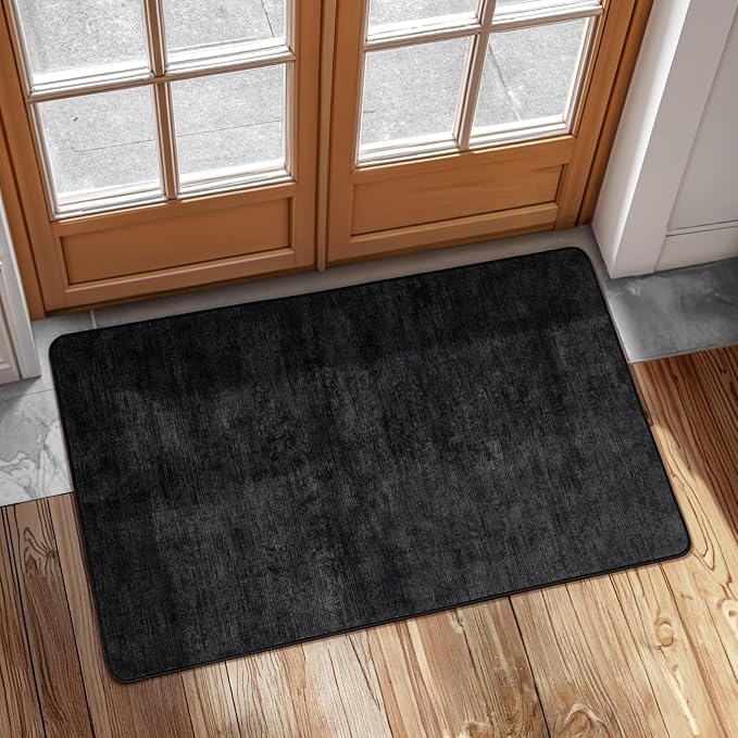 2x3 Washable Mat,Small EntryWay Rugs,Stainproof Non-Slip for Indoor Entranc | Low pile,Stain-resistant & Non-slip backing, Solid Vintage Style for indoor,entryway,kitchen,bathroom(2x3,Black)
