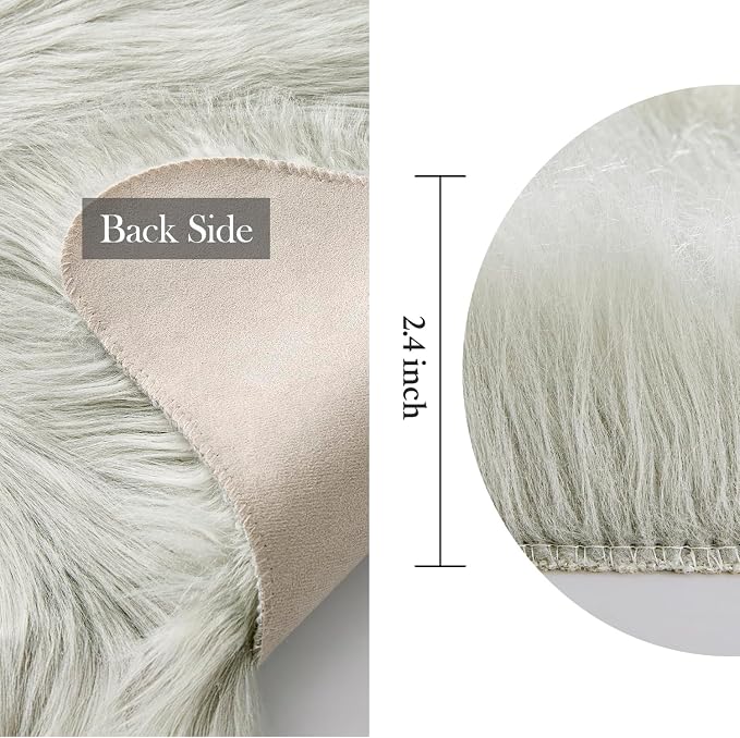 MIULEE Luxury Super Soft Fluffy Area Rug Faux Fur Sheepskin Rug Decorative Plush Shaggy Carpet for Bedside Sofa Floor 2 x 6 Feet, Light Grey