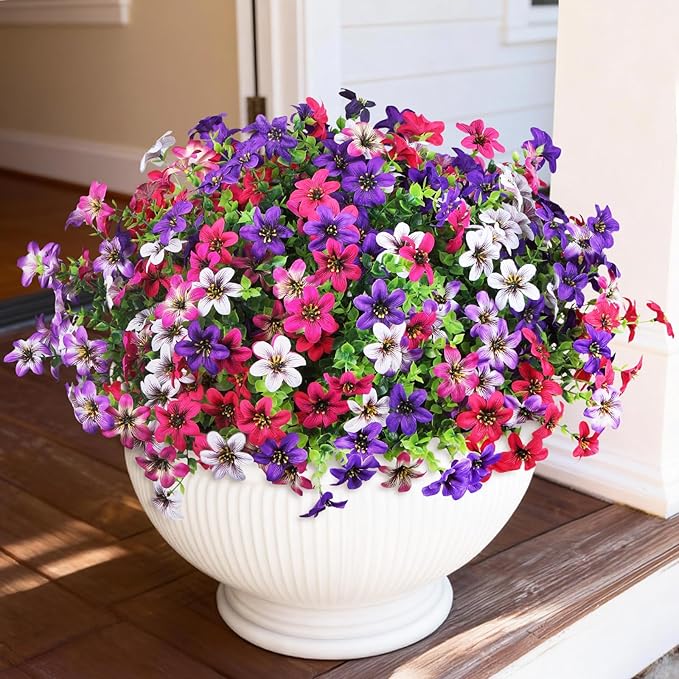 Artificial Flowers for Outdoor Fake Plants Spring Decoration, 12 Bundles Realistic Faux Flower Silk Daisy Plastic Bouquet UV Resistant for Outside Porch Patio Balcony Planter Yard Garden Home Decor