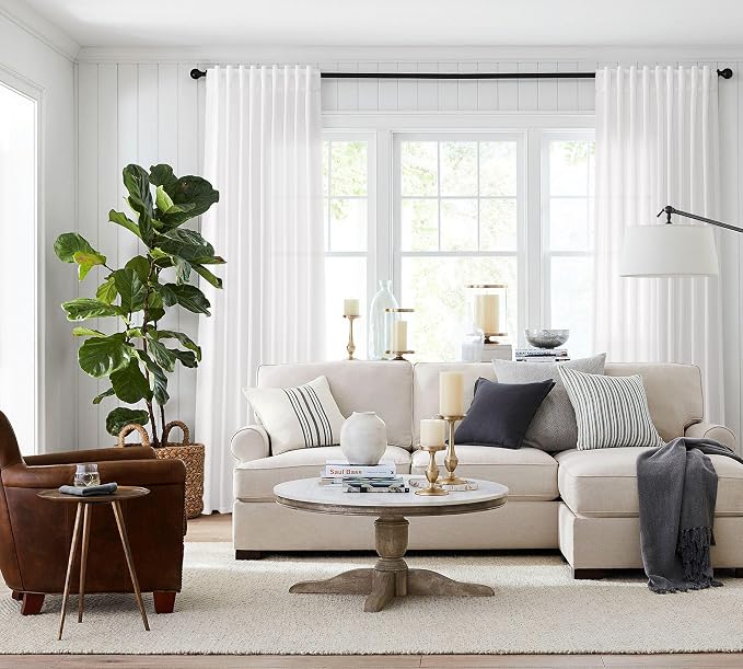 Jowels White Linen Curtains 84 Inch Long 2 Panels for Living Room | Light Filtering Semi Sheer Curtain, Back Tab Pocket Pleated Look, Boho Farmhouse Textured Privacy Drapes for Bedroom Window