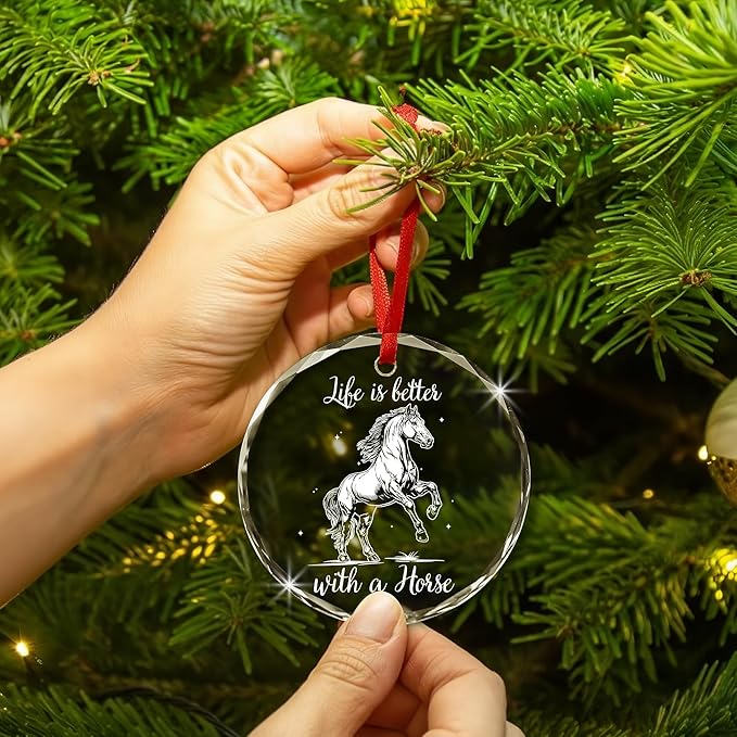 Horse Glass Ornament – Horse Christmas Ornaments for Tree, Unique Horse Gifts for Women, Horse Themed Gifts, for Horse Lovers, Horses Ornaments for Christmas Tree