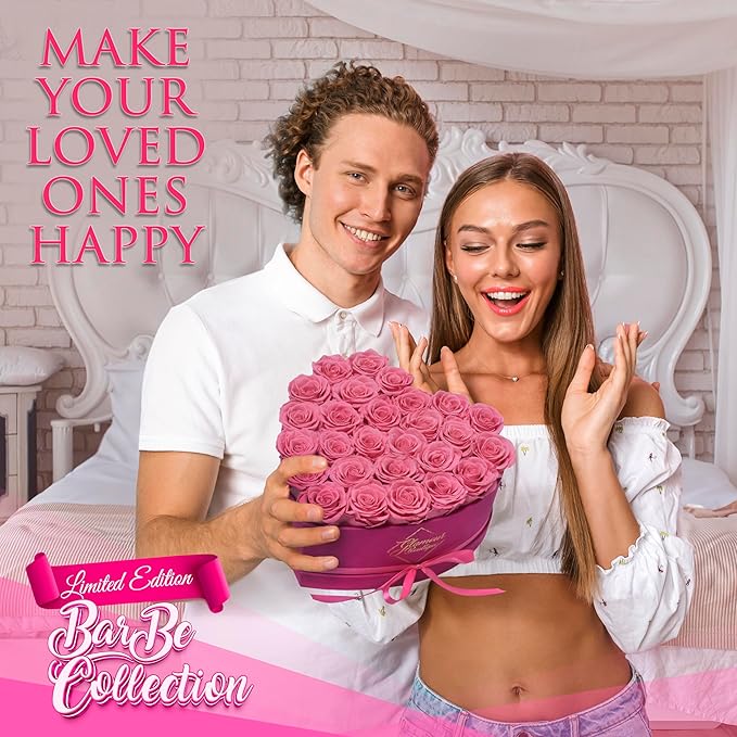 GLAMOUR BOUTIQUE 27 Flower Forever Heart Shape Box, Eternal Preserved Roses Gift for Her, Lasting Flowers, Premium Floral Heart Box for Birthday Anniversary Valentine’s Day Velvet Pink (Color-Treated)