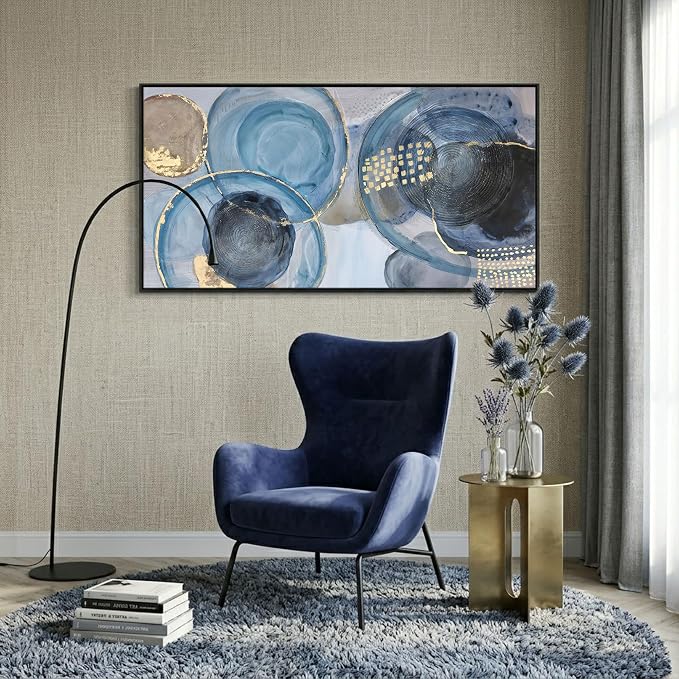 YDYSUNE Blue Abstract Wall Art - Modern Canvas Prints Geometric Circle Picture Minimalist Painting Artwork for Living Room,Office,Bedroom Decor Easy to Hang Framed 24x48 Inch