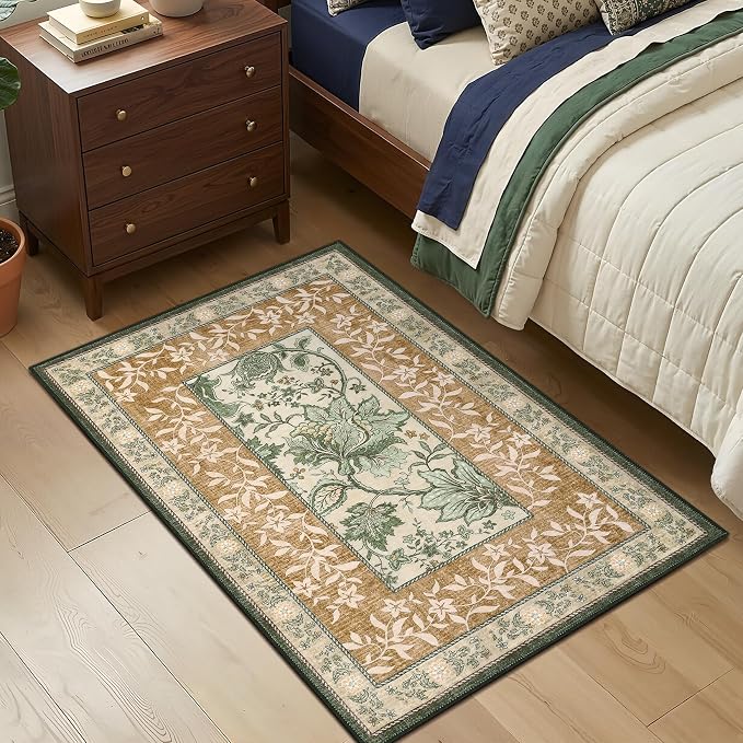 GarveeHome Terracotta Olive Sage Green 2x3 Door Mat Indoor Rugs for Entryway Provence Small Botanical Grove Cottage core Washable Non-Slip Low-Pile Rug for Bedroom Entrance TPE Backing
