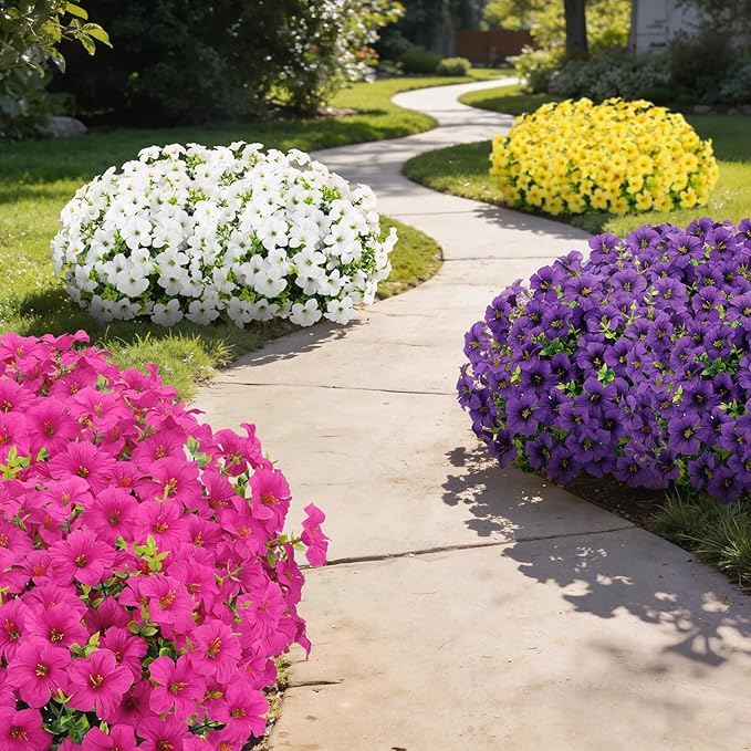 20 Bundles Artificial Petunias Flowers for Outdoors, Faux Silk Flowers UV Resistant Realistic Fake Plants for Outside Planters Porch Patio Yard Garden Spring Summer Home Decor, Multicolor