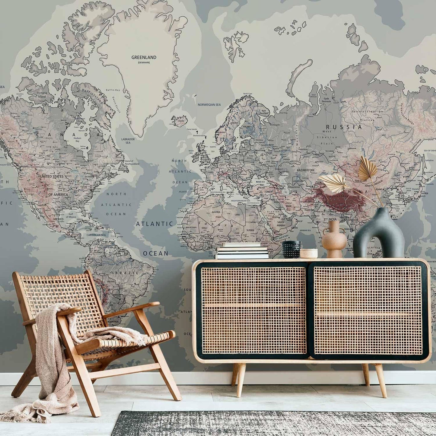 artgeist Premium Wall Mural World Map 79x55 in - XXL Non-Woven Wallpaper Fleece Wall Decor Photo Print Picture Image Design Home Map of The World k-A-0061-a-c
