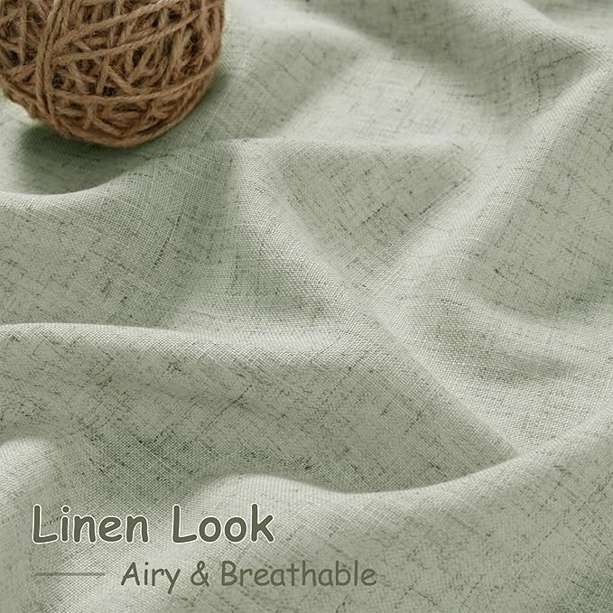 Sage Green Large Window Curtains Light Filtering Semi Sheer Privacy Linen Textured Curtain for Patio Sliding Glass Door Extra Wide Rustic Farmhouse Drapes for Living Room Bedroom Sunroom 100x90 Inch