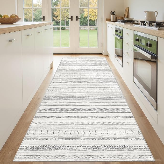 Tortania Area Rug 2x6 Runner Rugs - Washable Soft Neutral Boho Moroccan Farmhouse Rug Indoor Floor Carpet for Living Room Bedroom Kitchen Entryway Under Dining Table Home Office Decor - Light Grey