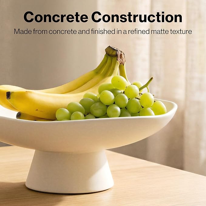 EDELHAUS Modern Concrete Fruit Bowl for Kitchen Counter – Cream White Decorative Pedestal Bowl, 11.2” Wide Minimalist Fruit Tray for Home Décor, Table Decor, Entryway Key Bowl