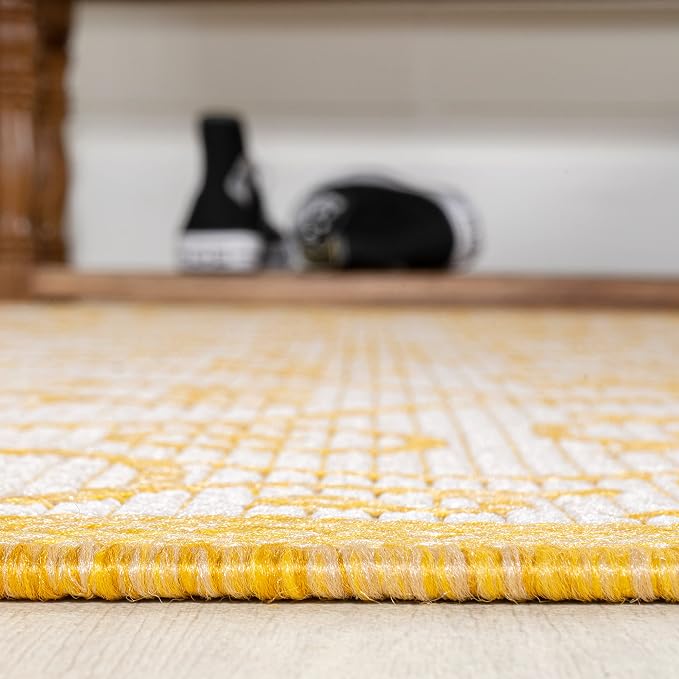 JONATHAN Y Vintage Filigree Indoor Outdoor Area Rug 9X12 Cream/Yellow, Madrid Textured Weave for Backyard, Patio, Porch, Easy-Cleaning, High Traffic, Pet-Friendly, Non-Shedding (SMB107D-9)