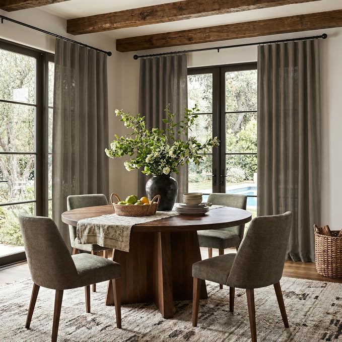 96 Inch Long Dark Brown Living Room Curtains for Window Treatments Back Tab Elegant Modern Farmhouse Style Light Soft Linen Sheer Bedroom Curtains & Drapes 96 Length 2 Panel Sets Chocolate Cappuccino