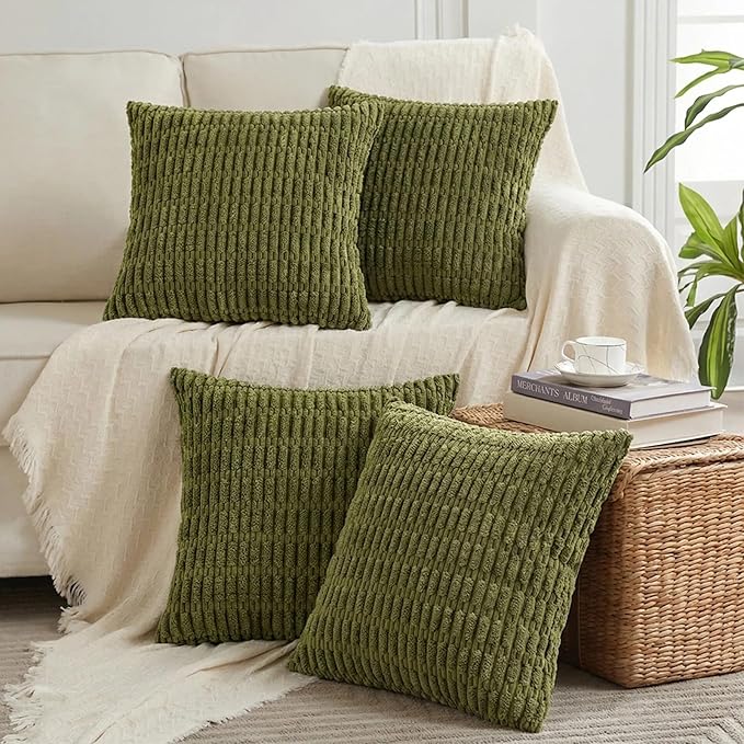 Fancy Homi 4 Packs Decorative Throw Pillow Covers for Living Room Couch Bed, Modern Farmhouse Boho Home Décor Accent Cushion Case, 16" x 16" (Pack of 4), Moss Green