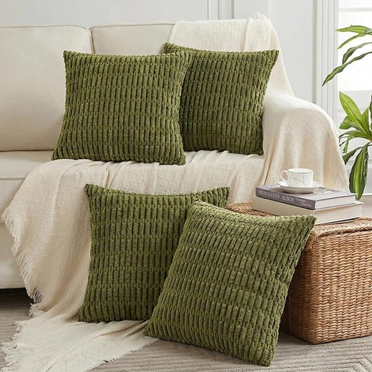 Fancy Homi 4 Packs Decorative Throw Pillow Covers for Living Room Couch Bed, Modern Farmhouse Boho Home Décor Accent Cushion Case, 24" x 24" (Pack of 4), Moss Green