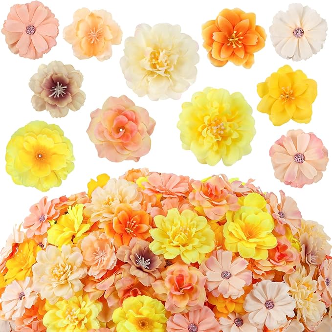 ATTGREAT 210 Pcs Mini Silk Flower Heads Small Fake Rose Daisy Faux Flowers Bulk for Crafts Artificial Loose Fabric Flowers Heads Sunflower Bulk for Wedding Hair Cap Dresses Decorations (Yellow)