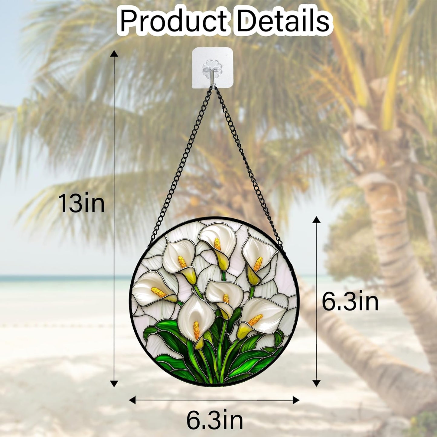 Stained Glass Window Hanging, White Calla Lily Suncatcher Diamond Glass Panel Hangings Flowers Sun Catchers Decor for Birthday for Women, Men, Wife, Aunt, and Mom 6.3 in