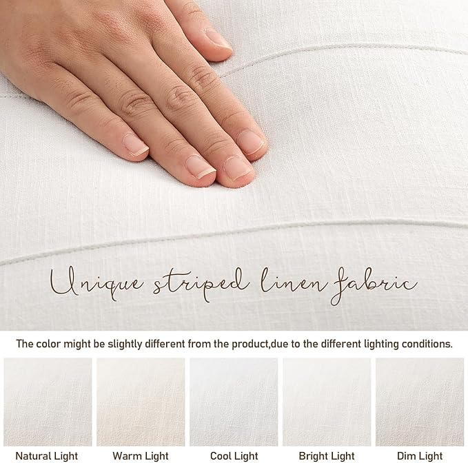 12x20 Pillow Covers Set of 2 Decorative Linen Lumbar Pillow Covers Solid handcrafted Striped Cushion Covers for Bed Soft Modern Farmhouse Neutral Pillowcase for Couch Bedroom Living Room(Cream White)