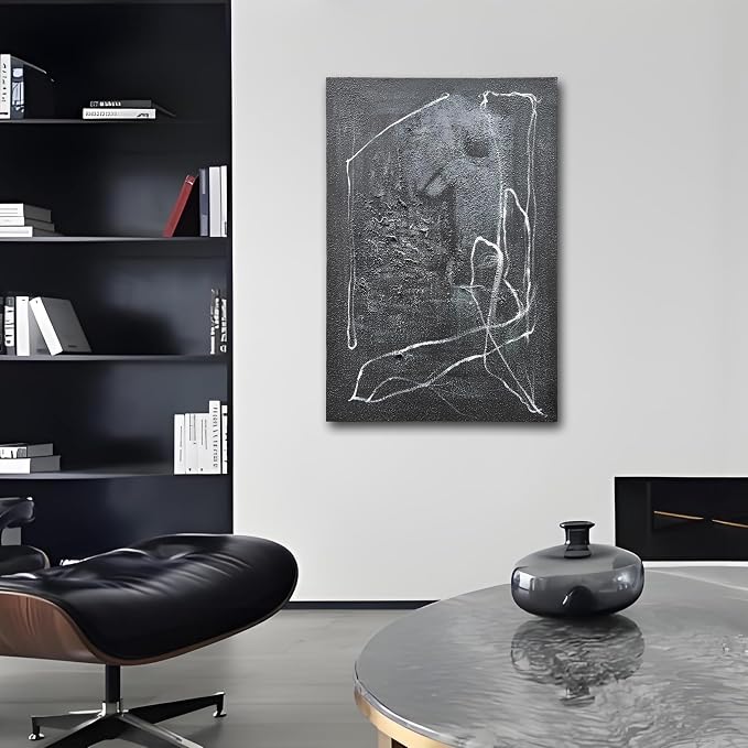 NANKAI Art 36x24 inch Hand-Painted Black and White Abstract Paintings, Contemporary Minimalist Canvas Art Oil Paintings, Home Wall Decoration