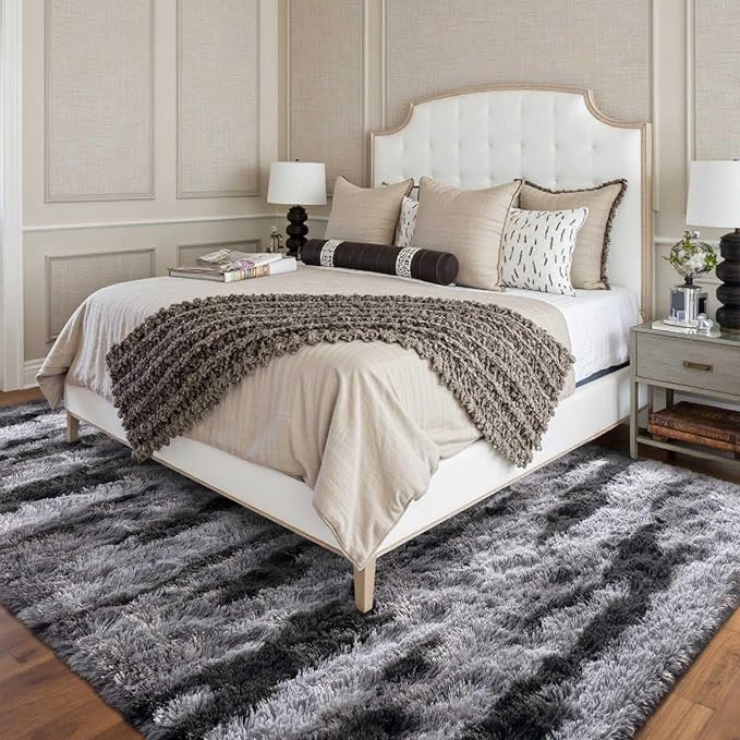 FinRèc 5x8 Black Rugs for Living Room Bedroom, Fluffy Shaggy Area Rug, Non-Slip Soft Shag Rug for Nursery Kids Room Dorm Room Home Decor, Indoor Plush Floor Carpet